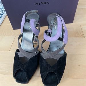 Prada calzature donna Color Block Strappy High In Multicolor Suede Sandal